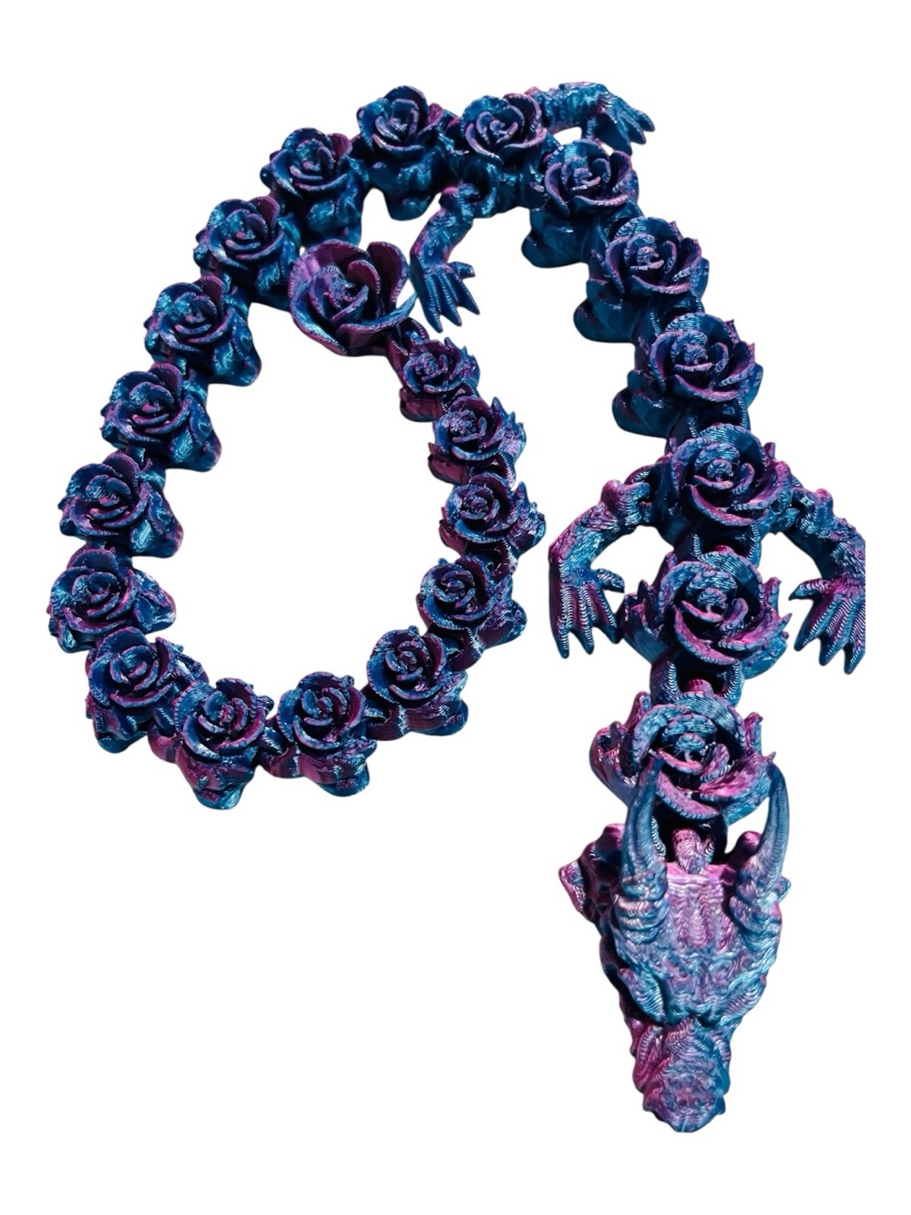 3D  NWOT Articulated Vibrant Purple, Blue, & Pink Dragon With Roses Body